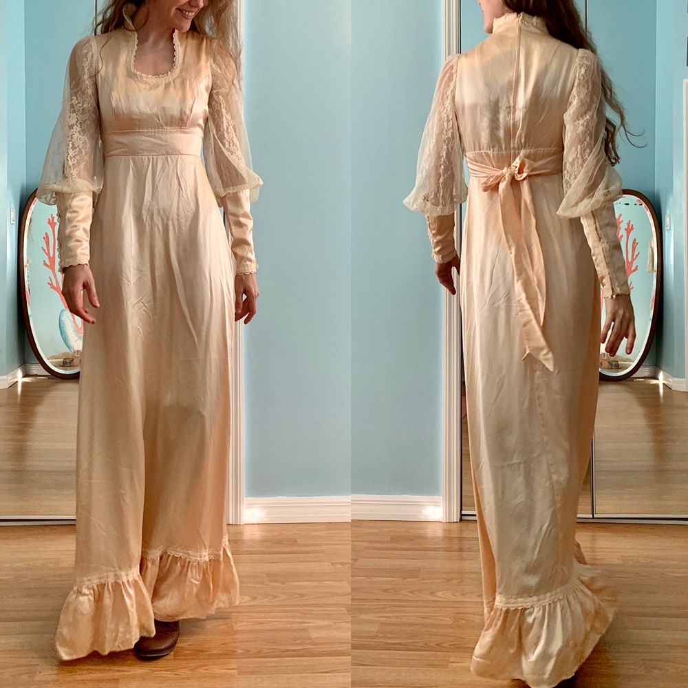 SOLD Size 9 -Satin Pink Peach Lace Gunne Sax Dress* - Picture 2 of 11